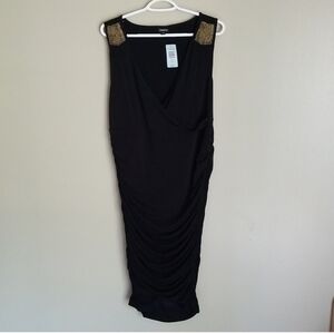 Torrid Black Ruched Dress with Gold Embellished Shoulders - Size 2X